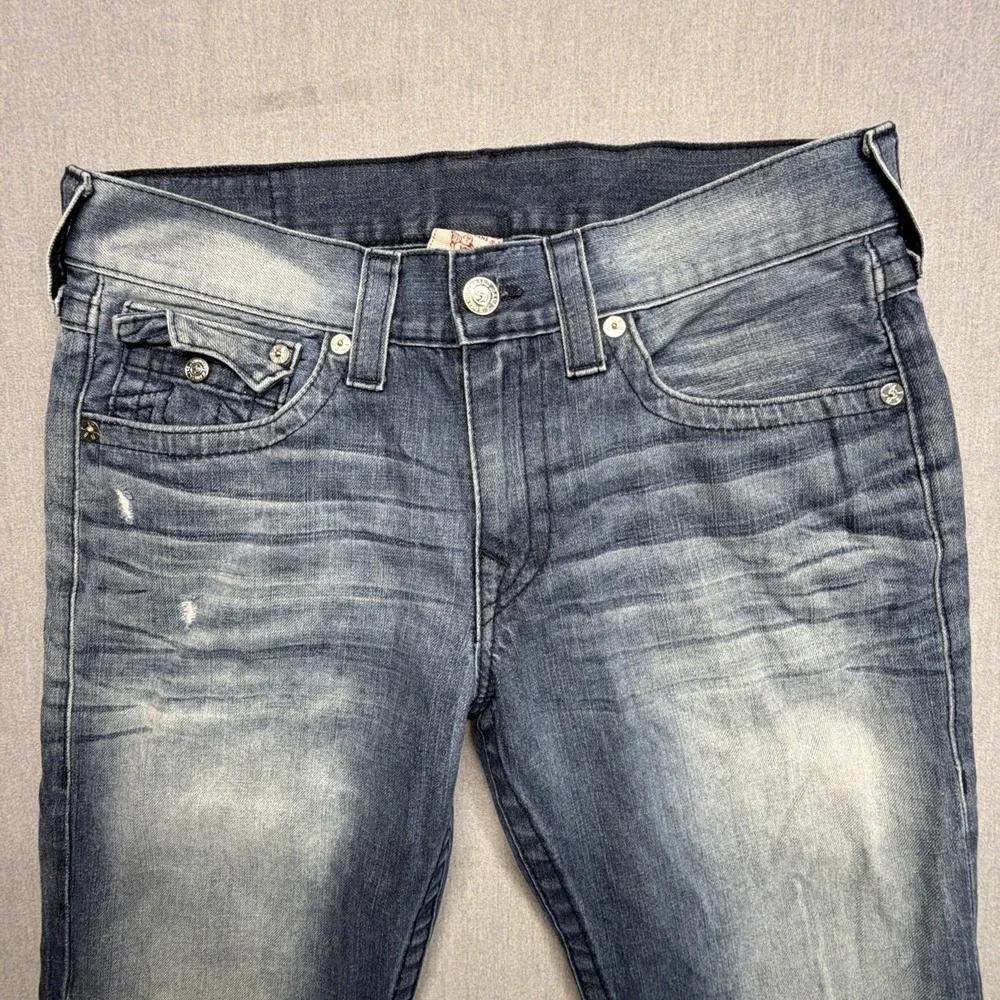 Vintage True Religion Jeans Mens 33 (Fits 34x32) Blue Flap Pockets Boot Cut